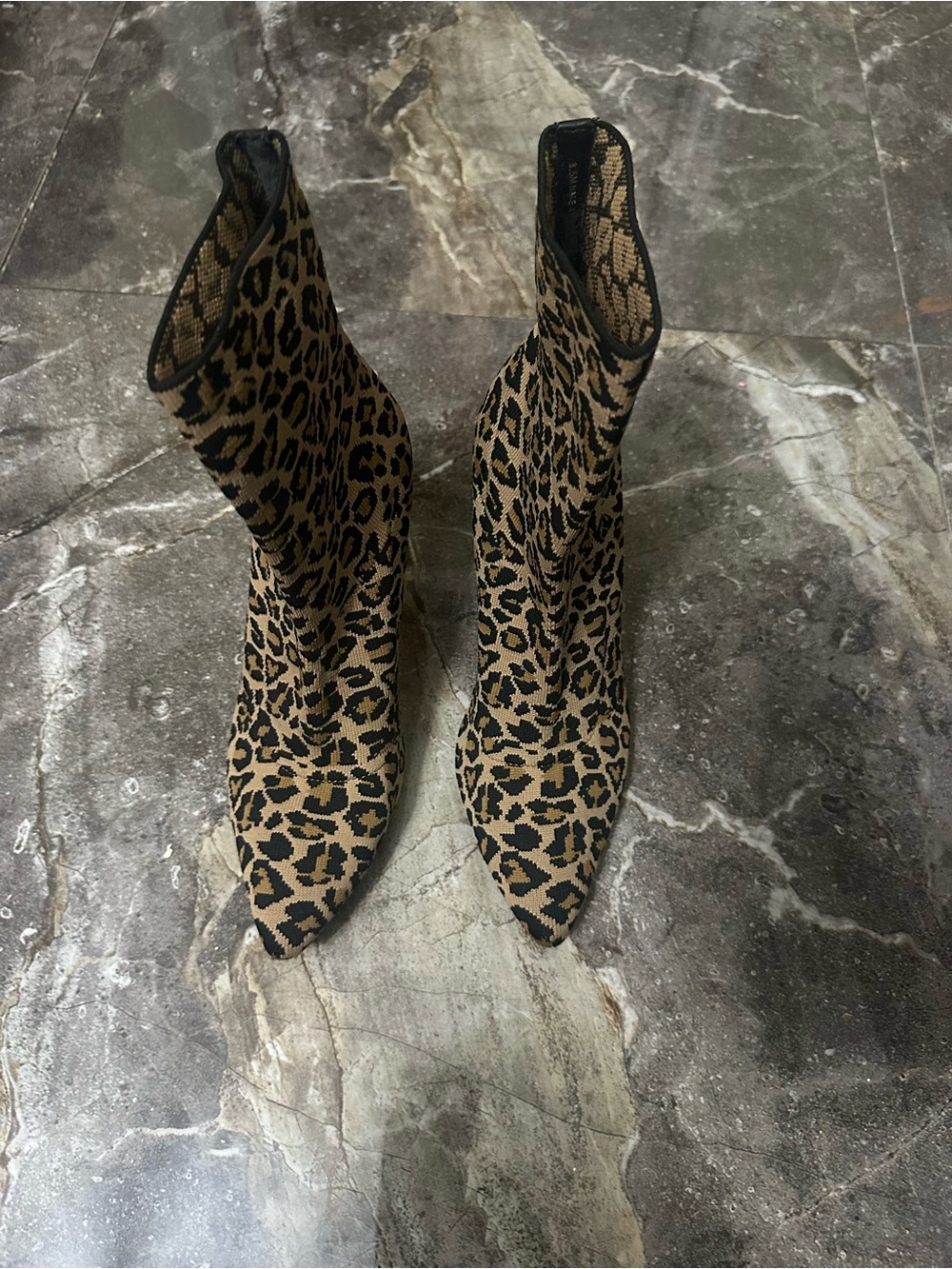 Steve Madden Leopard-Print Pointed Sock Booties in Tan and Black